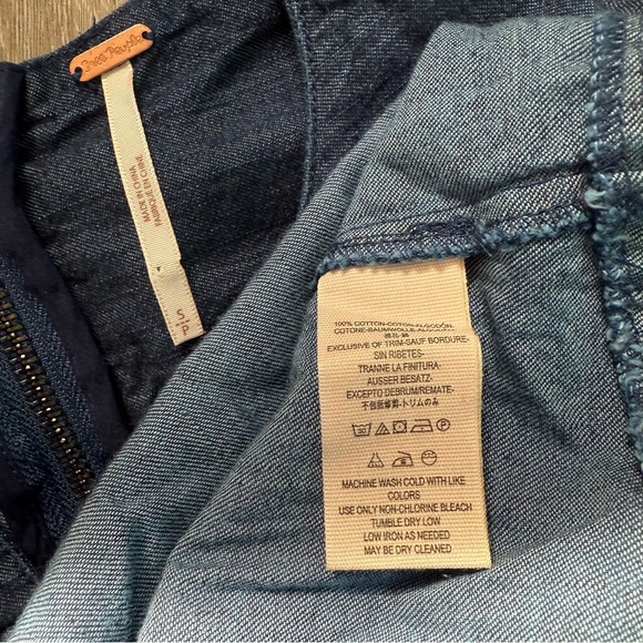 Free People Karmen Cotton Denim Mini Dress Deep Sea Wash Chambray Long Sleeve S - Picture 10 of 11